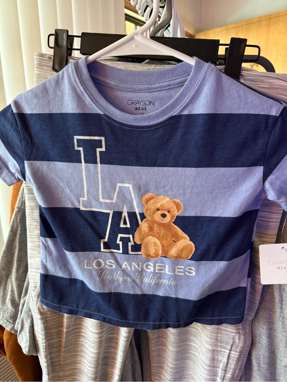 Mini Kids' LA Teddy Bear Stripe Tee - Navy & Light Blue